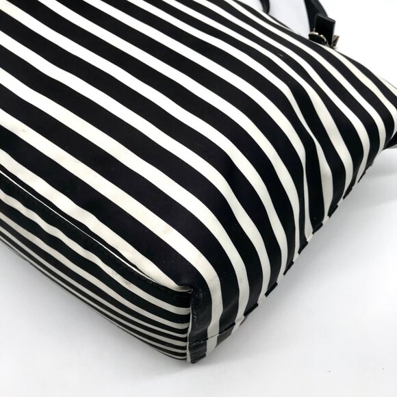 Kate Spade Black & Clotted Cream Striped Nylon Watson Lane Maya Tote Bag - Picture 7 of 11